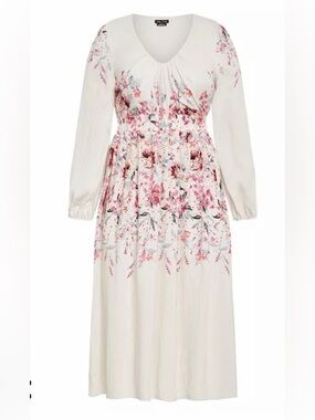 City Chic Maxi Keyla Women's  size 18 Cream Floral  Long Sleeve Maxi Dress-NWT